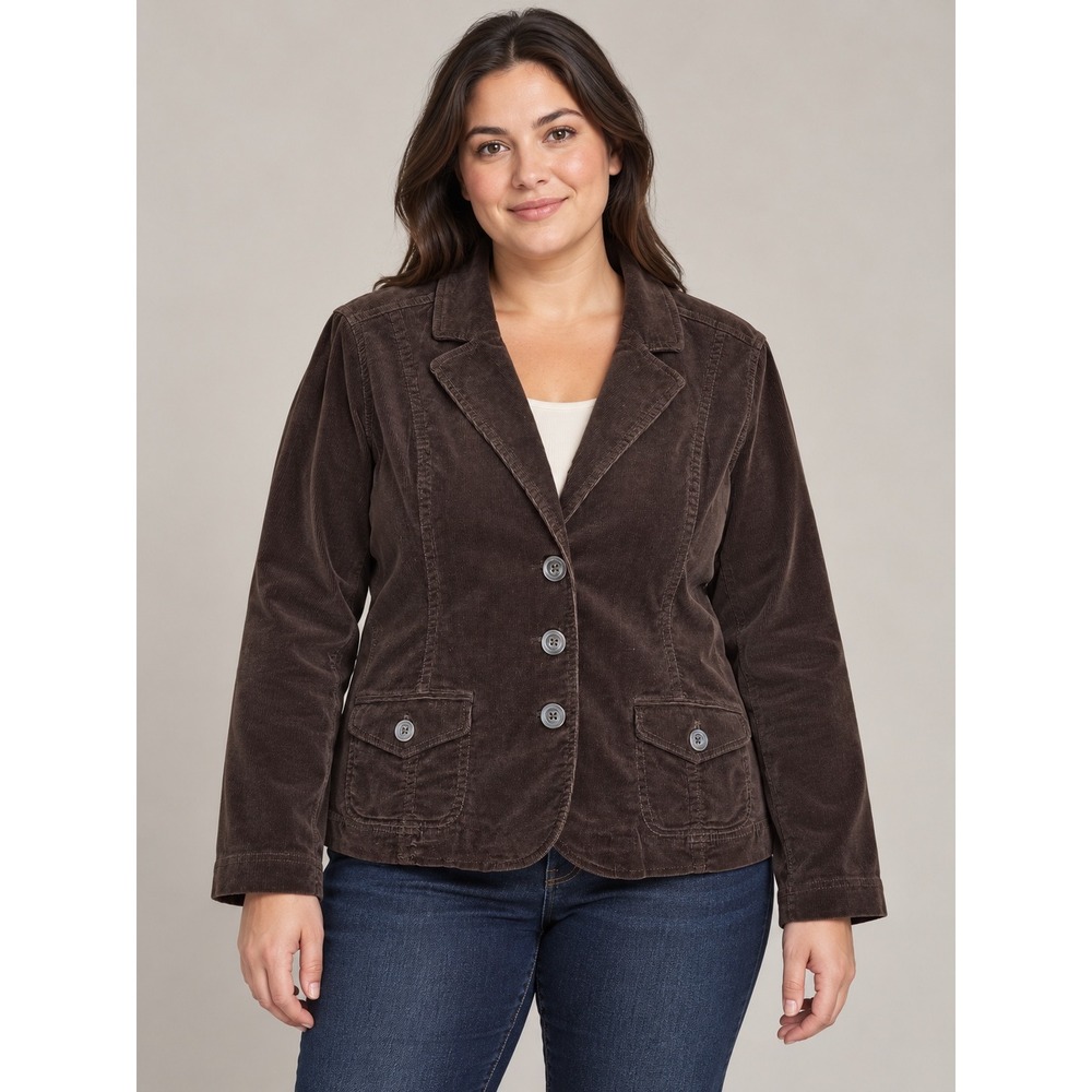 Sonoma Corduroy Blazer Jacket Women Size XL Brown 3-Button Front Pockets Layer